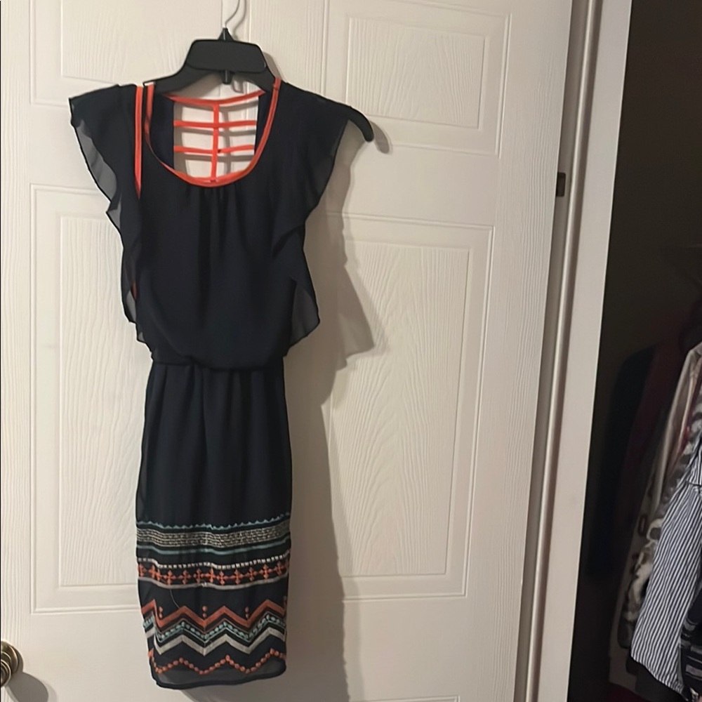 Black Dress with Orange Accents
